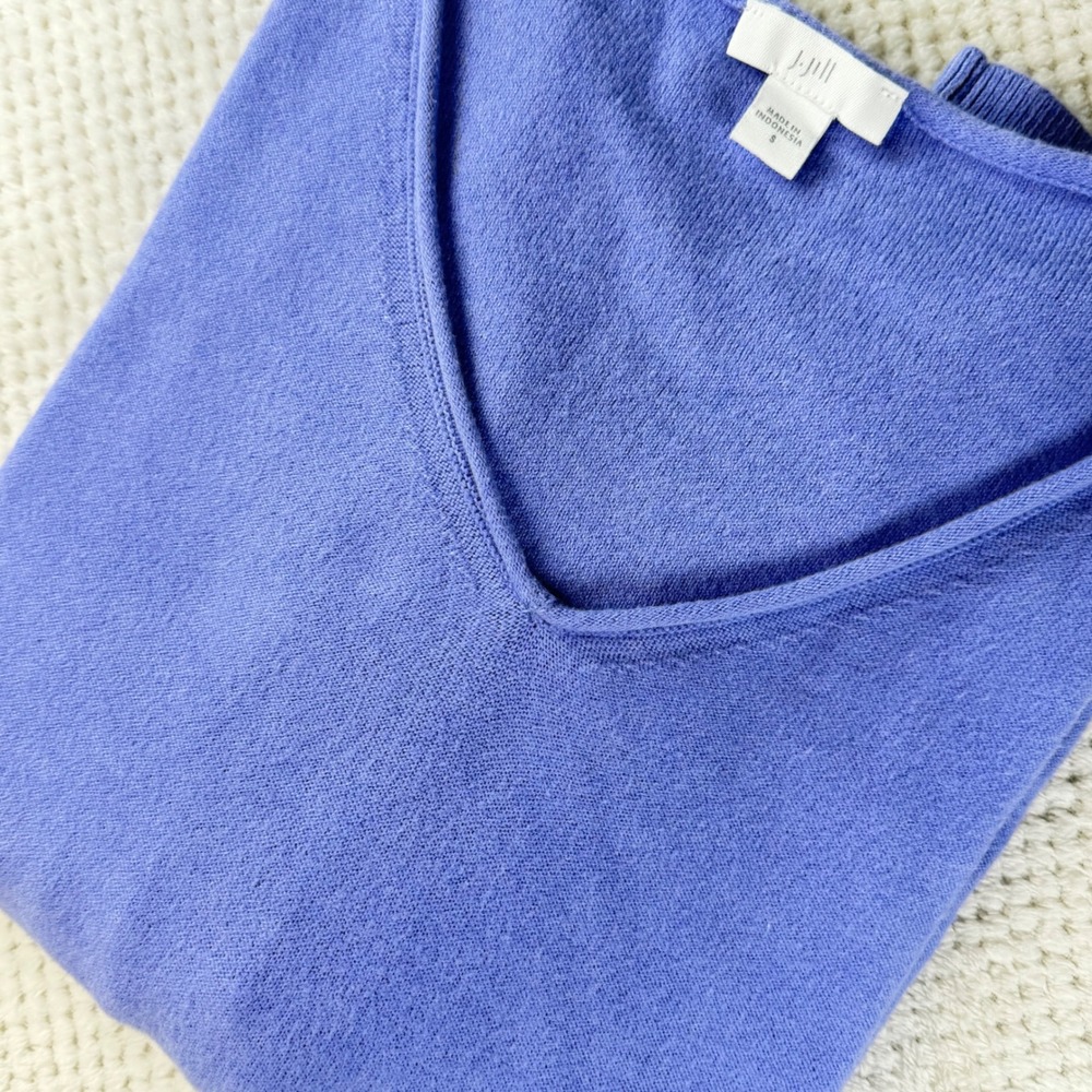 J. Jill Womens V-Neck Sweater Periwinkle Blue Heather Cotton Blend Size S